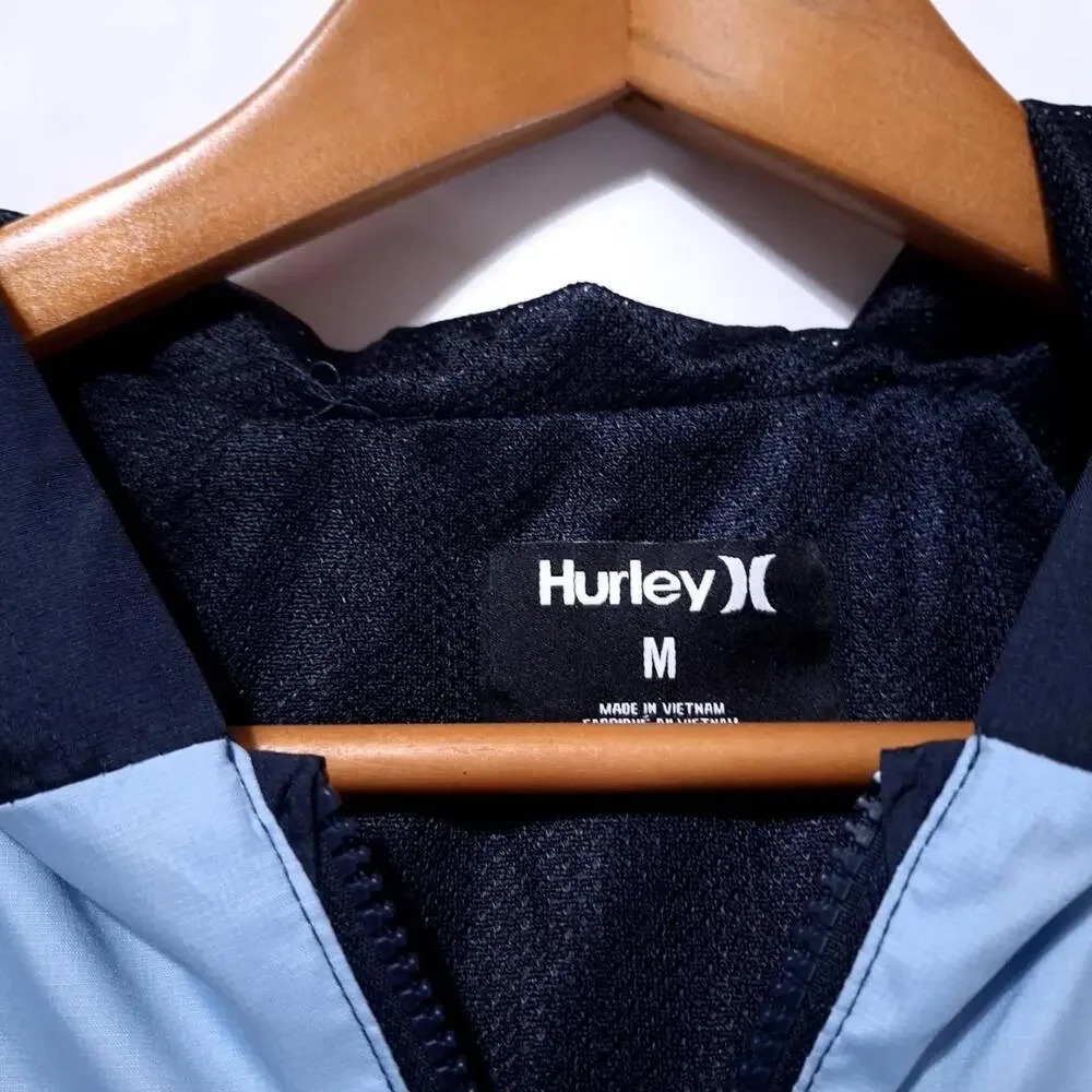 Hurley Colorblock Windbreaker Boys M 10-12Yrs Hooded Full Zip‎ Jacket Black Blue